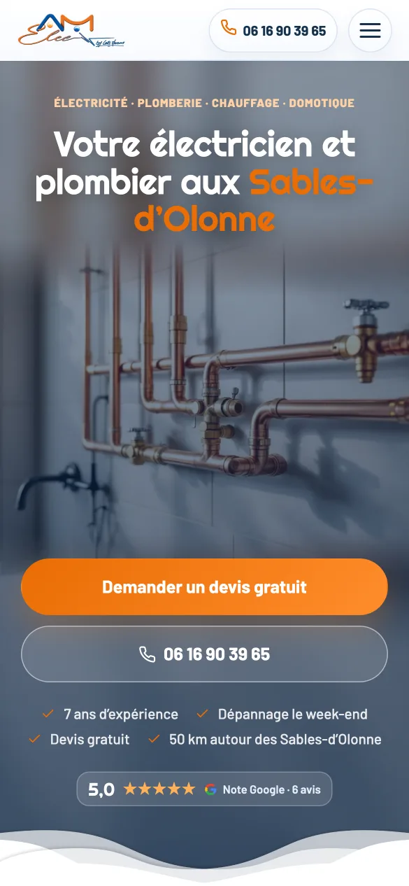 Site d'AM Élec sur téléphone