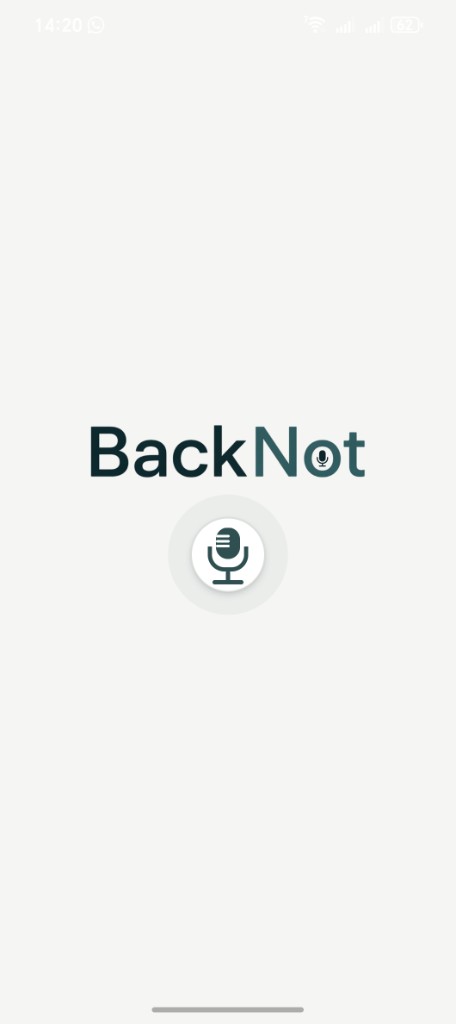 Capture de l'application Backnot — écran d'accueil