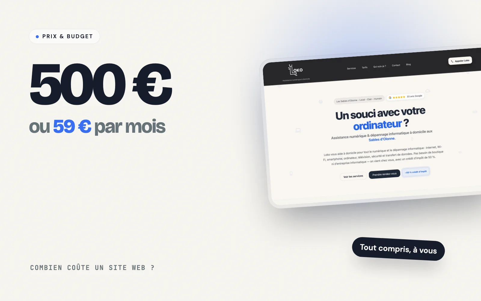 Combien coûte un site web en Vendée : 500 € ou 59 € par mois