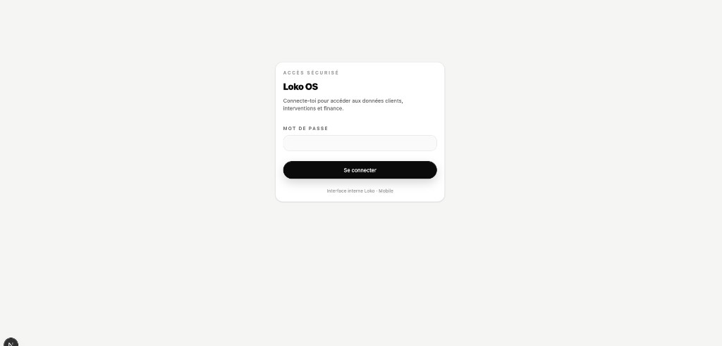 Accès sécurisé Loko OS — connexion à l'interface interne