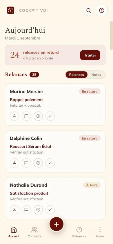 Accueil de Cockpit VDI sur téléphone
